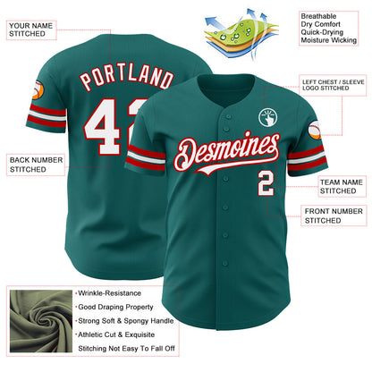 Custom Teal White-Red Authentic Baseball Jersey - Sky-Custom