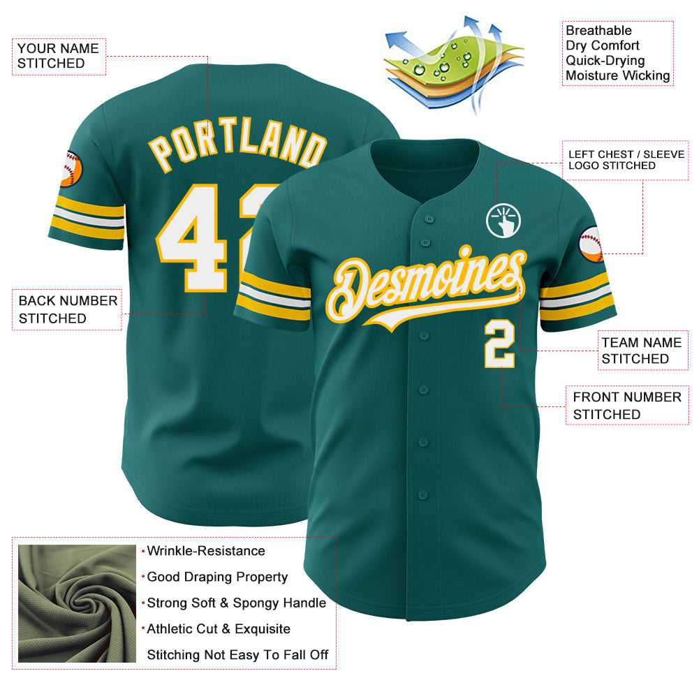 Custom Teal White-Gold Authentic Baseball Jersey - Sky-Custom