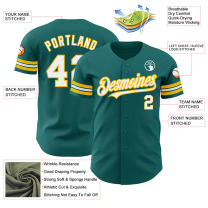 Custom Teal White-Gold Authentic Baseball Jersey - Sky-Custom