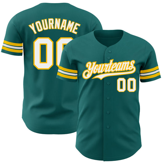 Custom Teal White-Gold Authentic Baseball Jersey - Sky-Custom