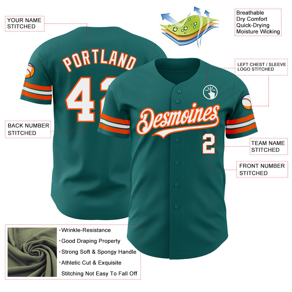 Custom Teal White-Orange Authentic Baseball Jersey - Sky-Custom