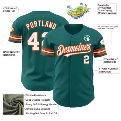 Custom Teal White-Orange Authentic Baseball Jersey - Sky-Custom