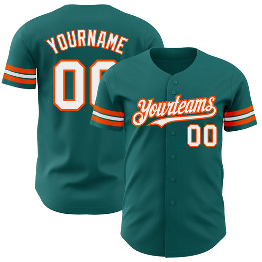 Custom Teal White-Orange Authentic Baseball Jersey - Sky-Custom