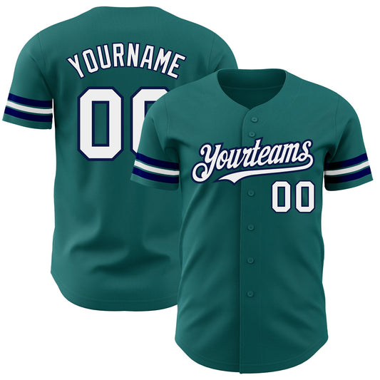 Custom Teal White-Navy Authentic Baseball Jersey - Sky-Custom