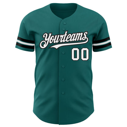 Custom Teal White-Black Authentic Baseball Jersey - Sky-Custom