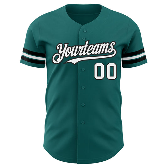 Custom Teal White-Black Authentic Baseball Jersey - Sky-Custom