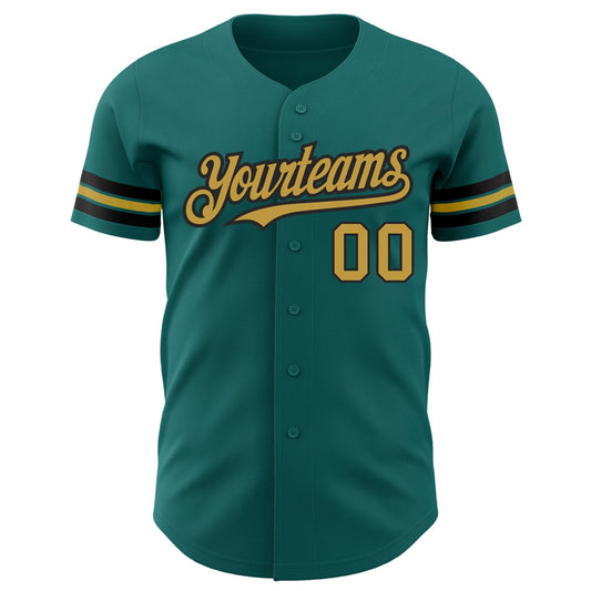 Custom Teal Old Gold-Black Authentic Baseball Jersey - Sky-Custom