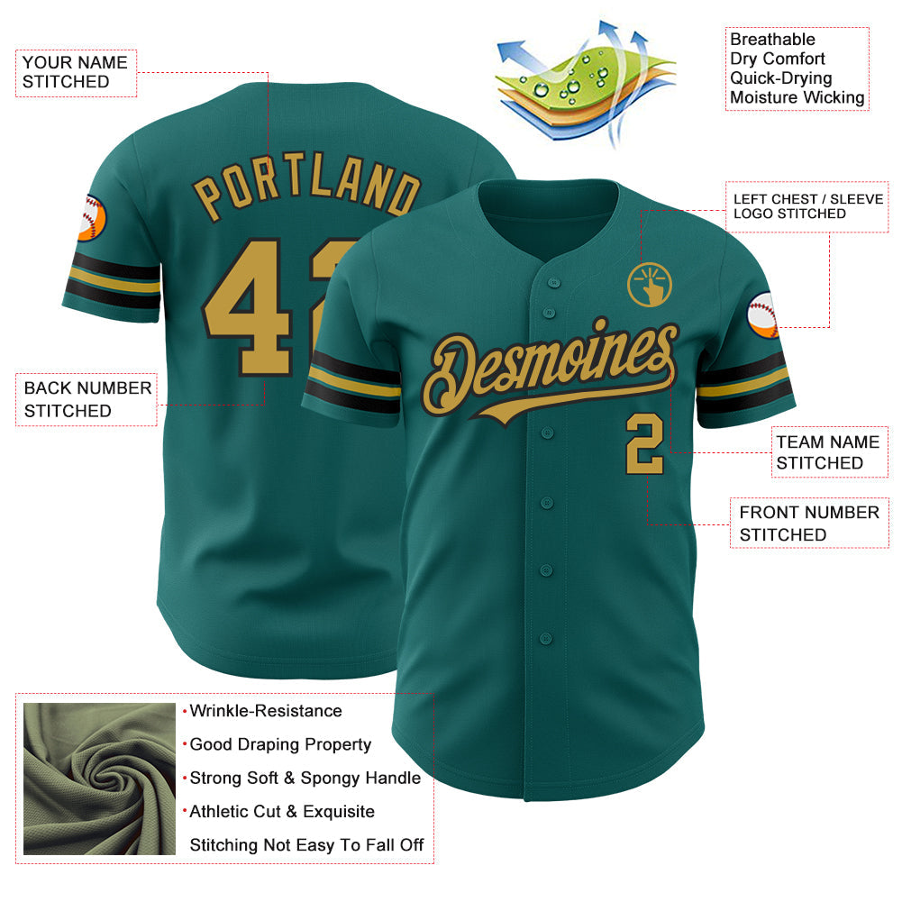 Custom Teal Old Gold-Black Authentic Baseball Jersey - Sky-Custom