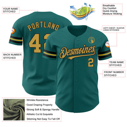 Custom Teal Old Gold-Black Authentic Baseball Jersey - Sky-Custom