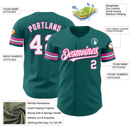 Custom Teal White-Pink Authentic Baseball Jersey - Sky-Custom