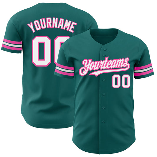 Custom Teal White-Pink Authentic Baseball Jersey - Sky-Custom
