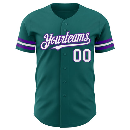 Custom Teal White-Purple Authentic Baseball Jersey - Sky-Custom