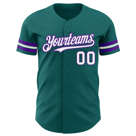 Custom Teal White-Purple Authentic Baseball Jersey - Sky-Custom