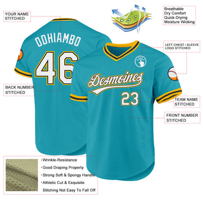 Custom Teal Black-Gold Authentic Throwback Baseball Jersey - Sky-Custom