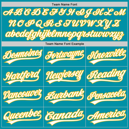 Custom Teal White-Gold Authentic Throwback Baseball Jersey - Sky-Custom