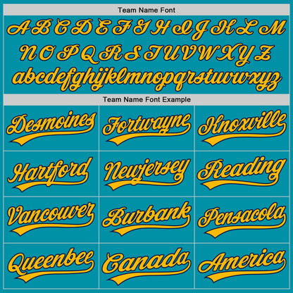 Custom Teal Navy-Gold Authentic Throwback Baseball Jersey - Sky-Custom