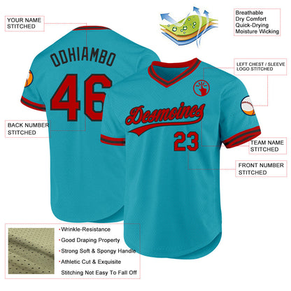 Custom Teal Red-Black Authentic Throwback Baseball Jersey - Sky-Custom