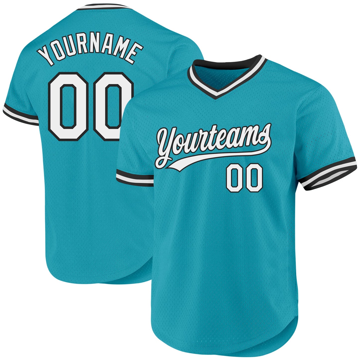 Custom Teal White-Black Authentic Throwback Baseball Jersey - Sky-Custom