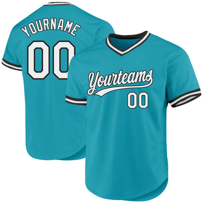 Custom Teal White-Black Authentic Throwback Baseball Jersey - Sky-Custom