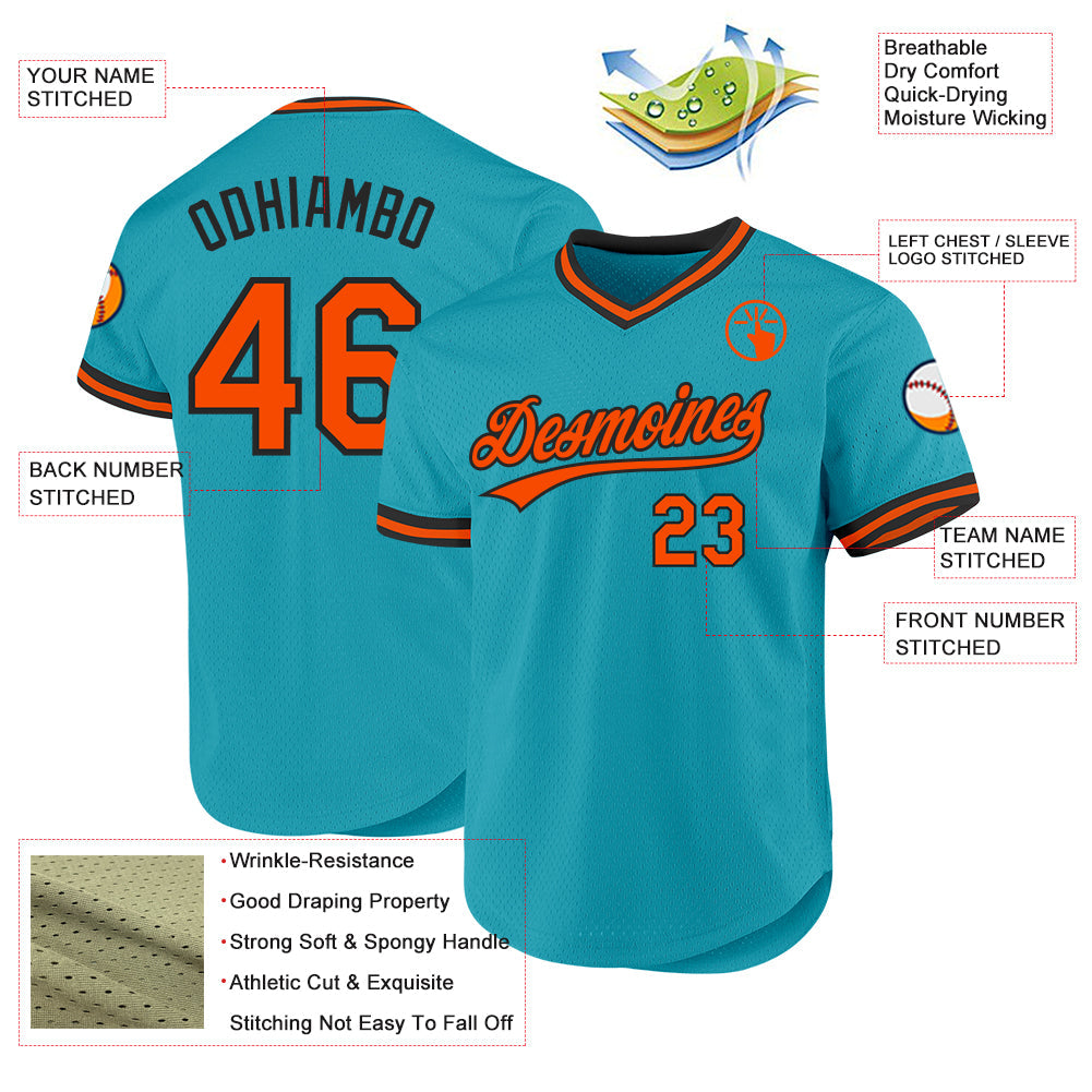 Custom Teal Orange-Black Authentic Throwback Baseball Jersey - Sky-Custom