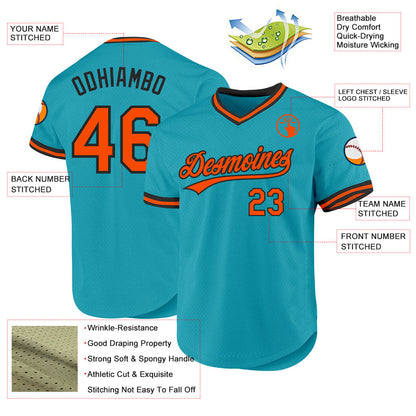 Custom Teal Orange-Black Authentic Throwback Baseball Jersey - Sky-Custom