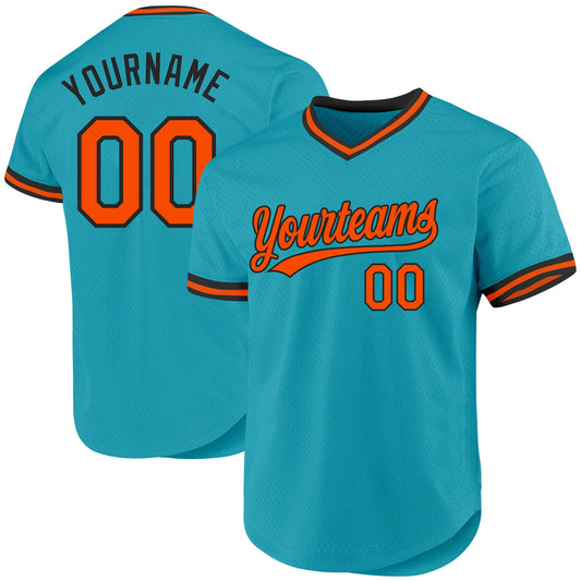 Custom Teal Orange-Black Authentic Throwback Baseball Jersey - Sky-Custom