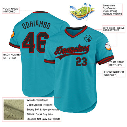 Custom Teal Black-Red Authentic Throwback Baseball Jersey - Sky-Custom