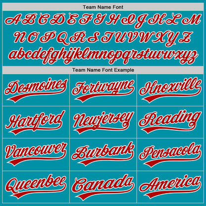 Custom Teal Red-White Authentic Throwback Baseball Jersey - Sky-Custom