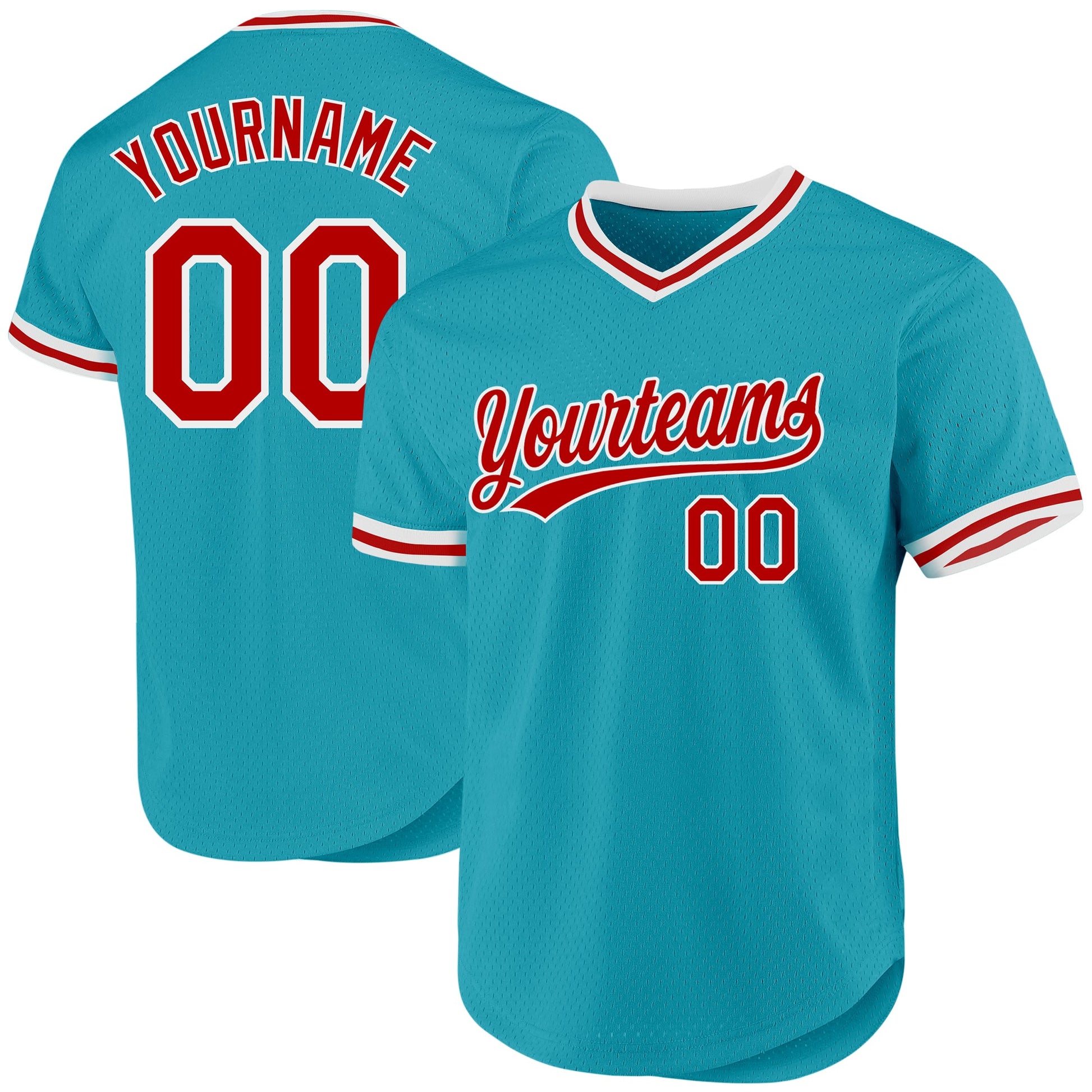 Custom Teal Red-White Authentic Throwback Baseball Jersey - Sky-Custom
