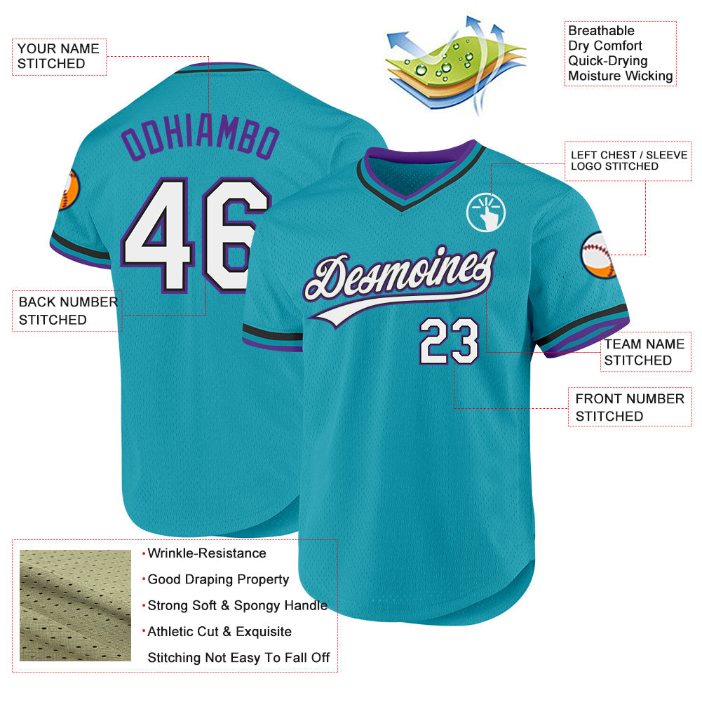 Custom Teal Black-Purple Authentic Throwback Baseball Jersey - Sky-Custom