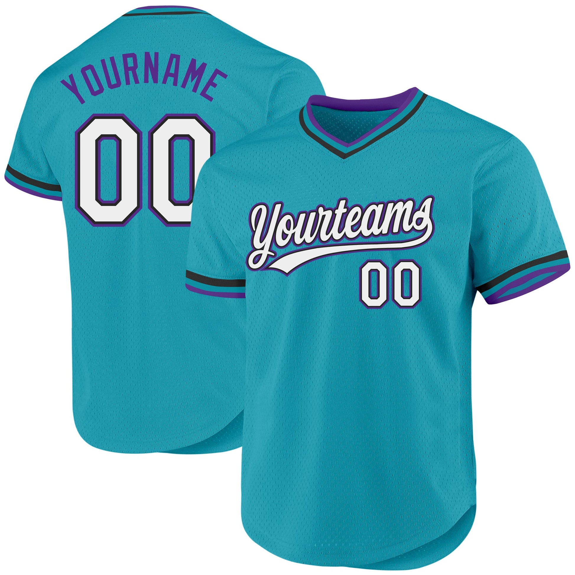 Custom Teal Black-Purple Authentic Throwback Baseball Jersey - Sky-Custom