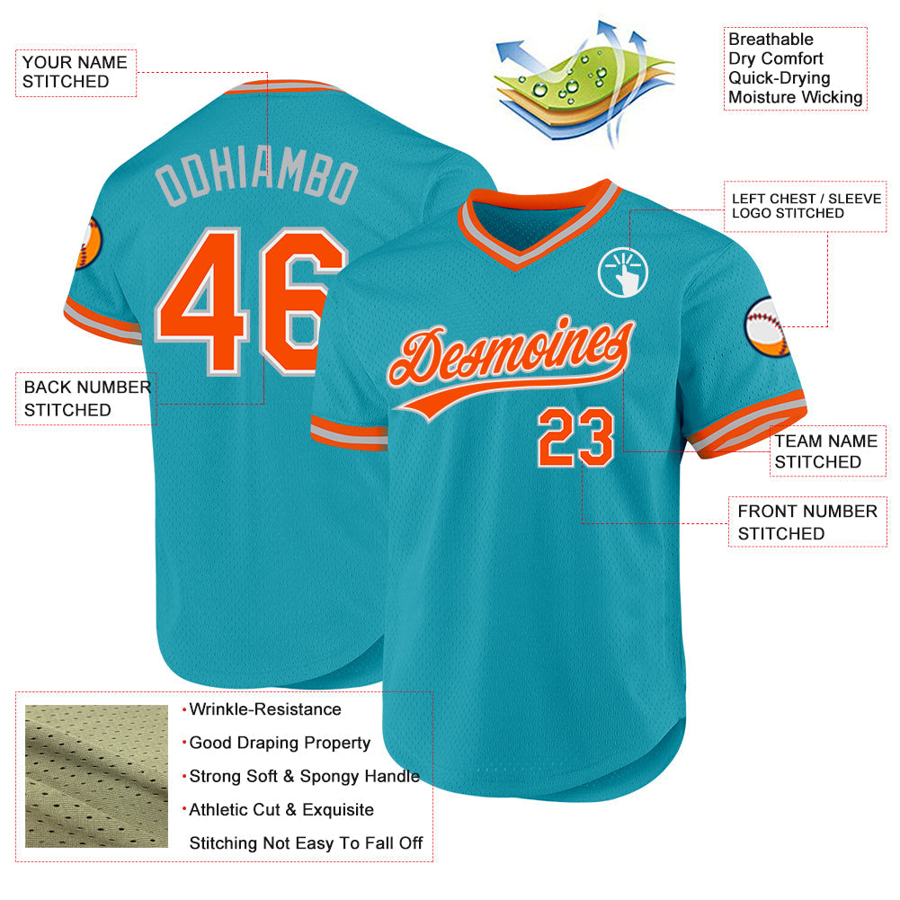 Custom Teal Orange-Gray Authentic Throwback Baseball Jersey - Sky-Custom