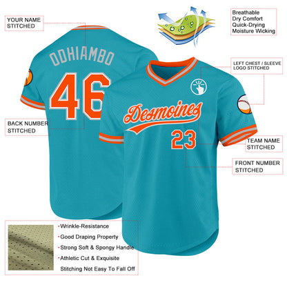 Custom Teal Orange-Gray Authentic Throwback Baseball Jersey - Sky-Custom