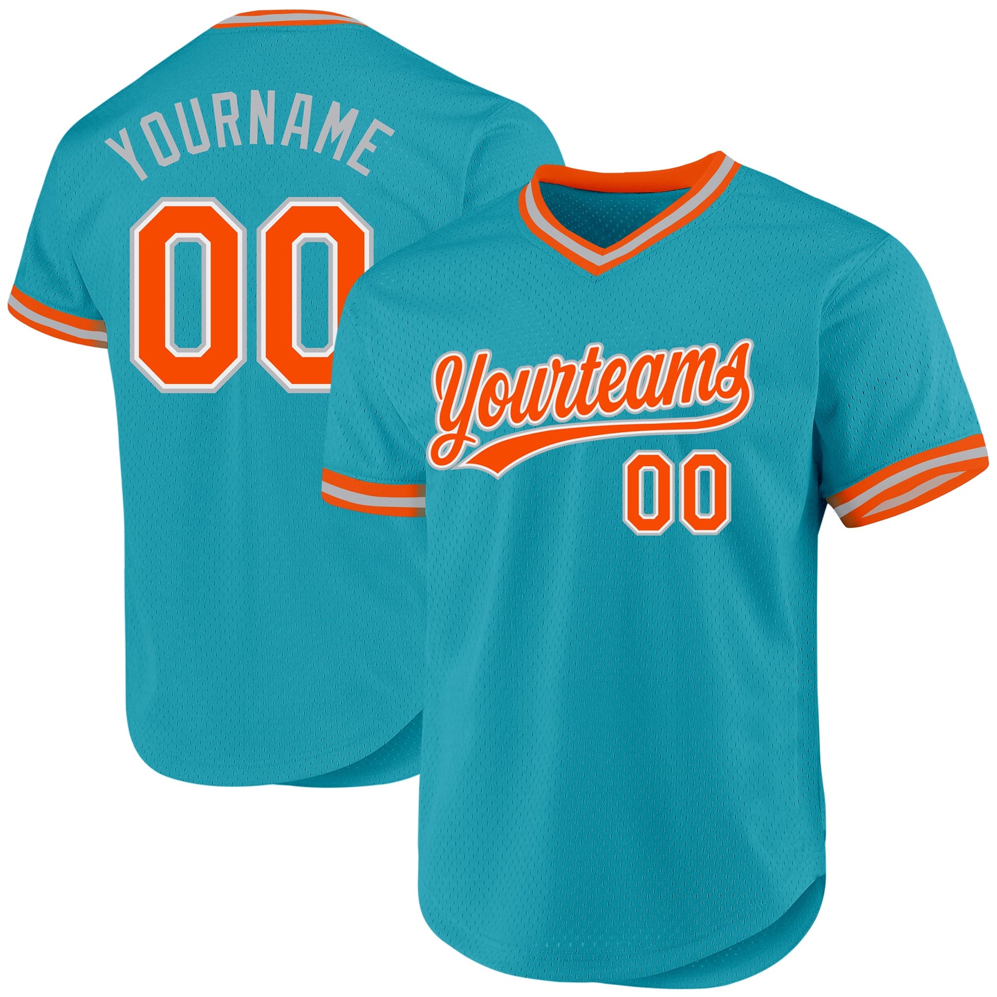 Custom Teal Orange-Gray Authentic Throwback Baseball Jersey - Sky-Custom