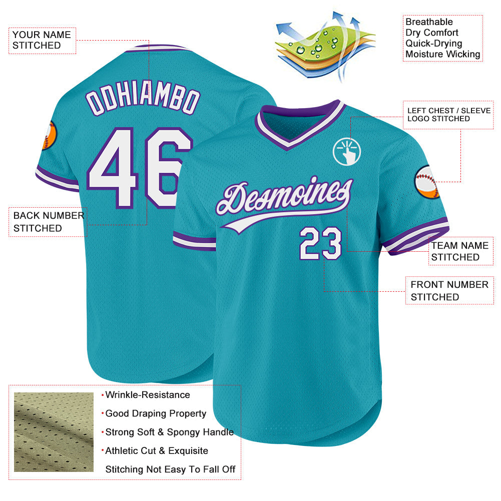 Custom Teal White-Purple Authentic Throwback Baseball Jersey - Sky-Custom