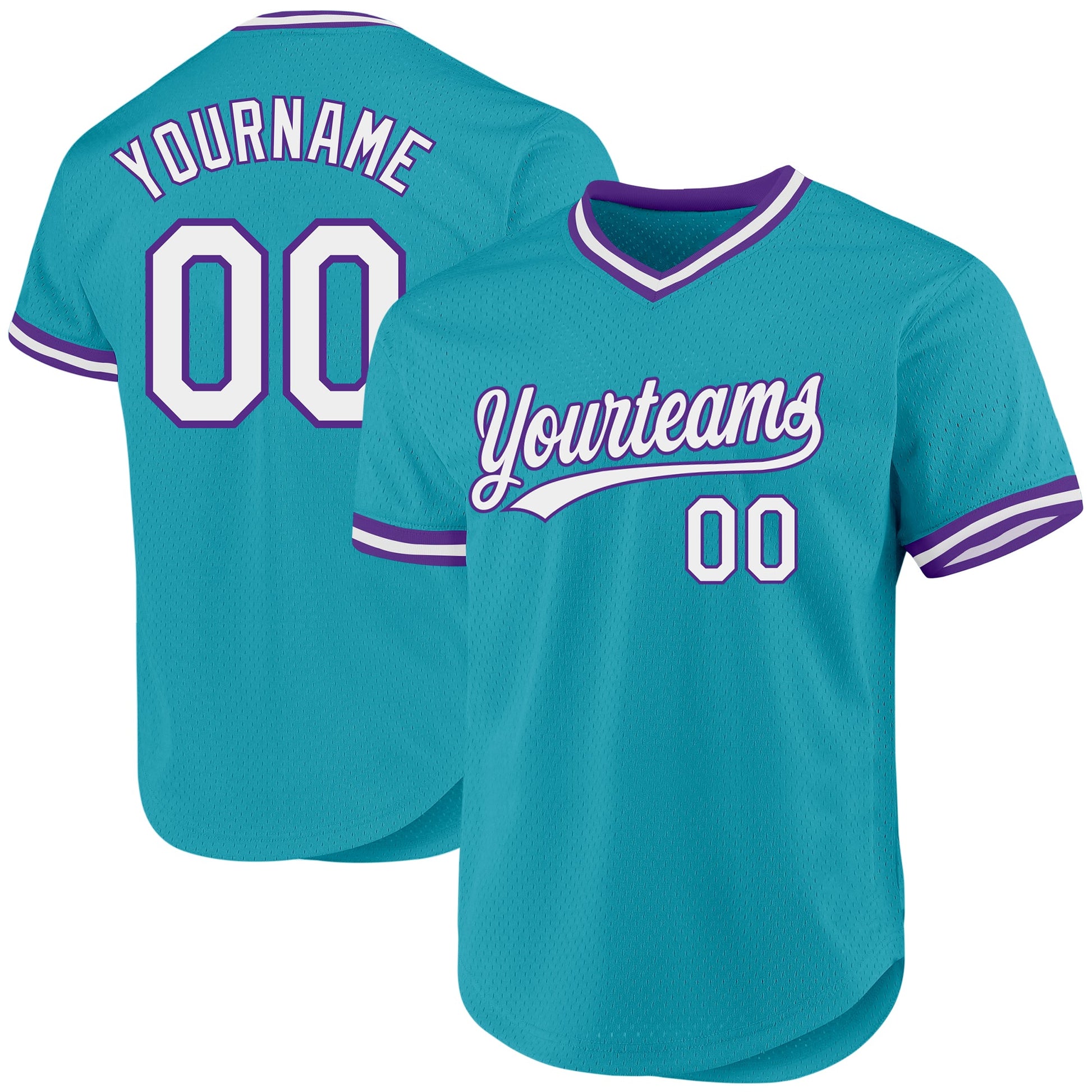 Custom Teal White-Purple Authentic Throwback Baseball Jersey - Sky-Custom