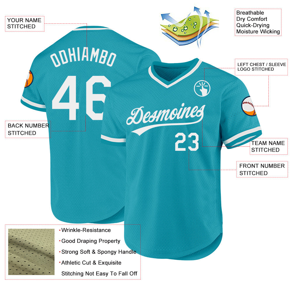 Custom Teal White Authentic Throwback Baseball Jersey - Sky-Custom