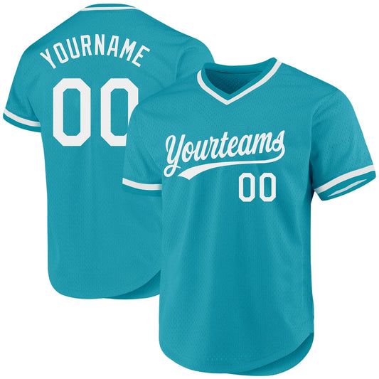 Custom Teal White Authentic Throwback Baseball Jersey - Sky-Custom