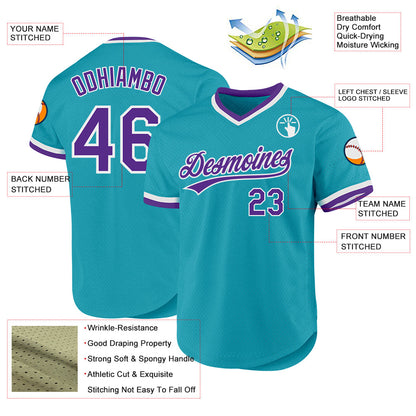 Custom Teal Purple-White Authentic Throwback Baseball Jersey - Sky-Custom