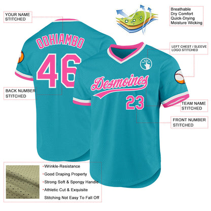 Custom Teal Pink-White Authentic Throwback Baseball Jersey - Sky-Custom