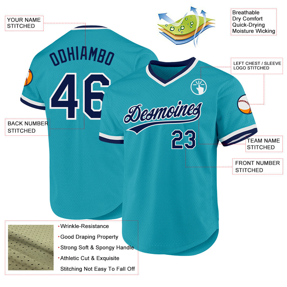 Custom Teal Navy-White Authentic Throwback Baseball Jersey - Sky-Custom