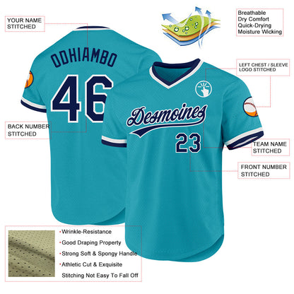 Custom Teal Navy-White Authentic Throwback Baseball Jersey - Sky-Custom