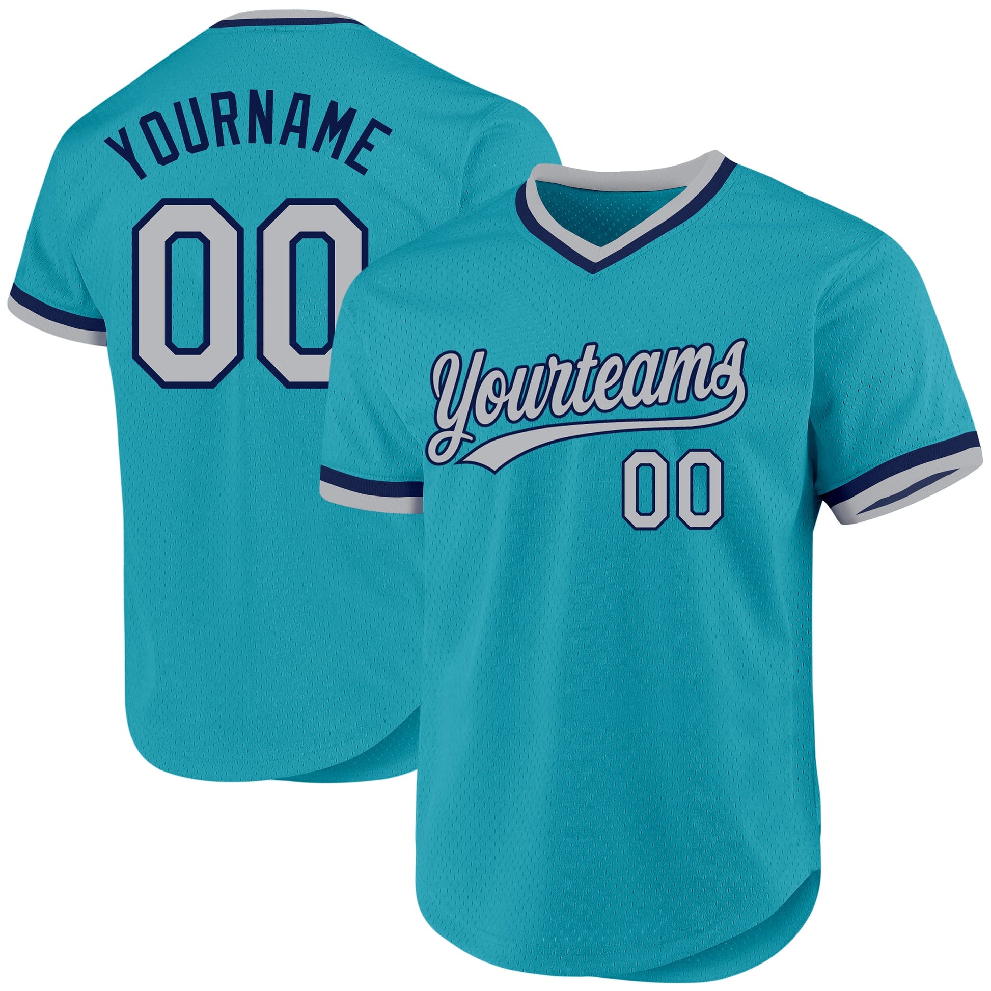 Custom Teal Gray-Navy Authentic Throwback Baseball Jersey - Sky-Custom