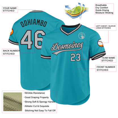 Custom Teal Gray-Black Authentic Throwback Baseball Jersey - Sky-Custom