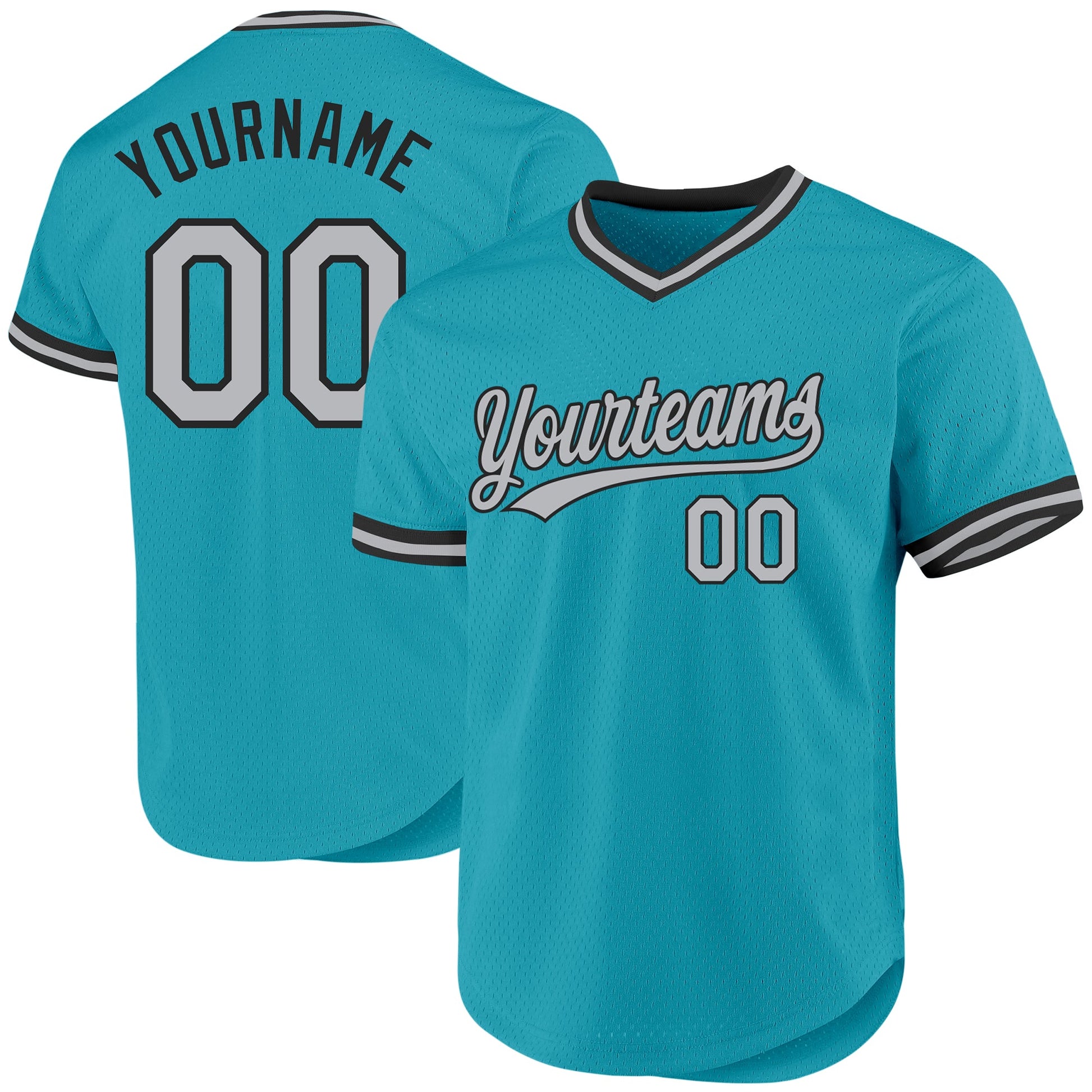 Custom Teal Gray-Black Authentic Throwback Baseball Jersey - Sky-Custom