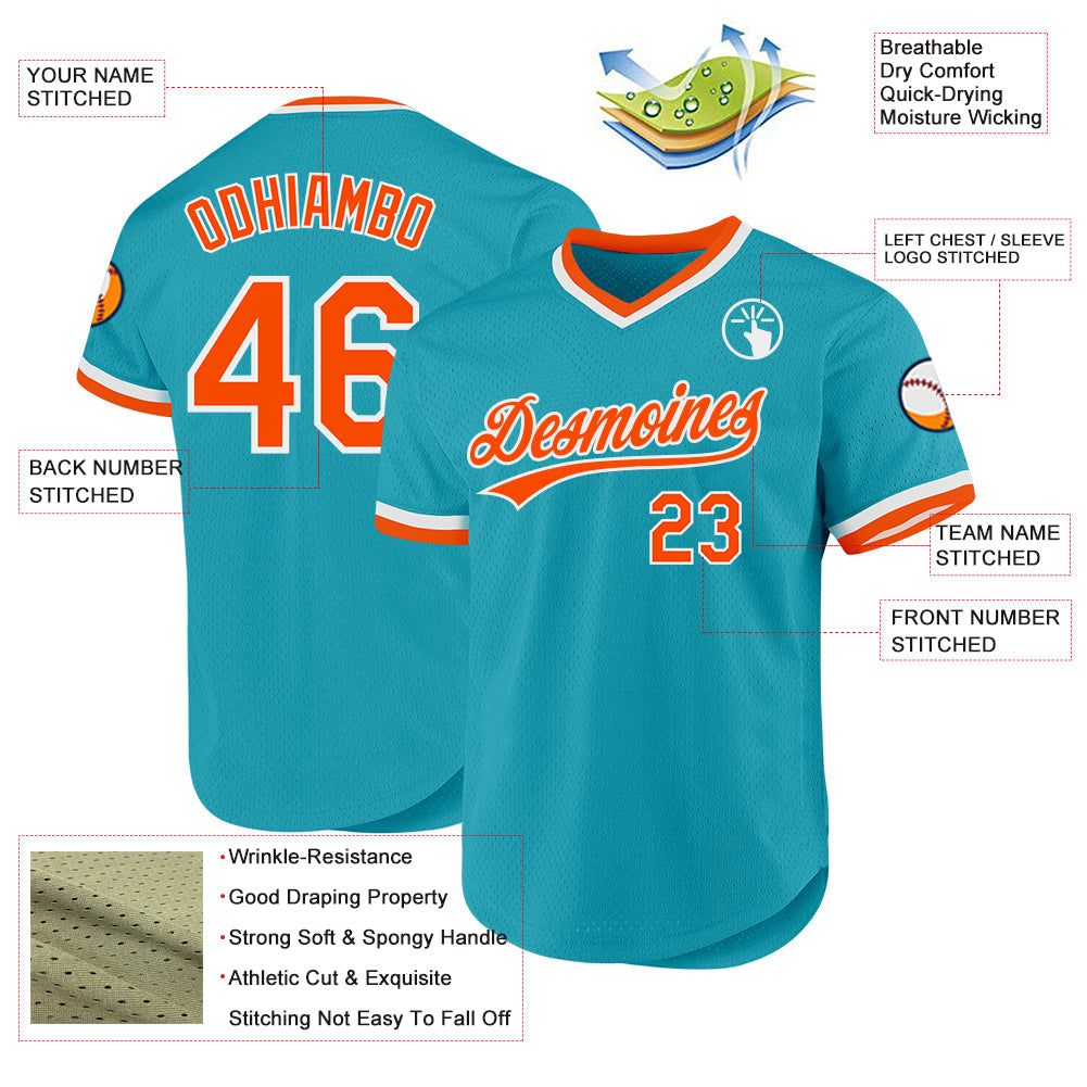 Custom Teal Orange-White Authentic Throwback Baseball Jersey - Sky-Custom