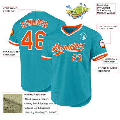 Custom Teal Orange-White Authentic Throwback Baseball Jersey - Sky-Custom