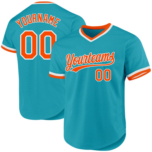 Custom Teal Orange-White Authentic Throwback Baseball Jersey - Sky-Custom