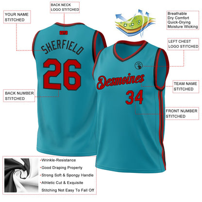 Custom Teal Red-Black Authentic Throwback Basketball Jersey - Sky-Custom