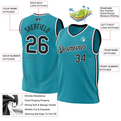 Custom Teal Black-Red Authentic Throwback Basketball Jersey - Sky-Custom